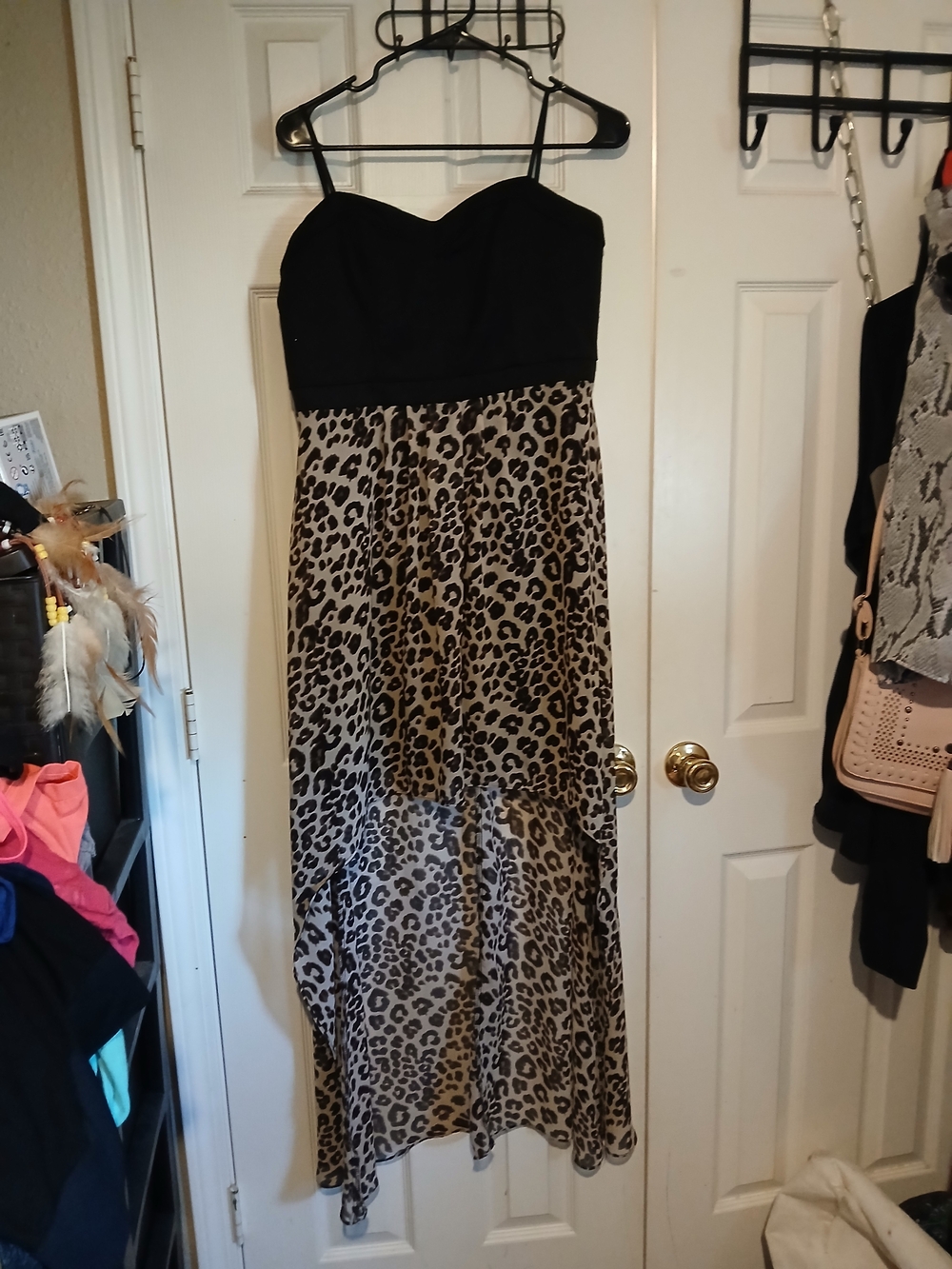 Strapless Black & Leopard High-Low Dress